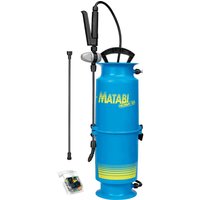 Blue Matabi Kima 12 Sprayer with black handle, pressure regulator, and yellow logo, includes spray wand and accessories.