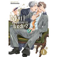 Manga "May I Have a Taste?, Vol. 1" cover with two men in suits on a green sofa, one playfully covering the other's eyes.