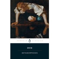 Ovid's "Metamorphoses" book with classic painting of Narcissus gazing into water on the cover, Penguin Classics edition.