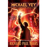 "Michael Vey 4: Hunt for Jade Dragon book with silhouette of a boy surrounded by glowing red and orange energy"