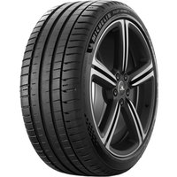 Black Michelin Pilot Sport 5 tire with rim protection ridge, detailed tread pattern, and acoustic technology.