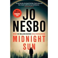 "Book cover for 'Midnight Sun' by Jo Nesbo, featuring a silhouette of a man against a forest and sunlit sky."
