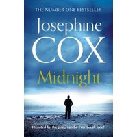 "Book cover of 'Midnight' by Josephine Cox, featuring a silhouette of a man on a beach under a cloudy sky."