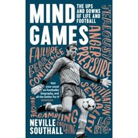 "Mind Games book cover featuring a footballer, bold text, and words like pressure, anger, and motivation in blue tones"