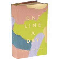 Colorful hardcover journal with abstract pastel design, gold foil text "One Line a Day," by Chronicle Books.