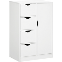 White HOMCOM storage cabinet with four drawers and one shelf, featuring sleek handles and a minimalist design.