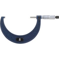 Blue Moore and Wright 1966M/50 External Micrometer with silver spindle and black adjustment knob.