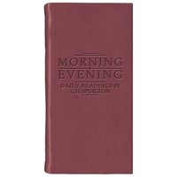 Maroon leather-bound book titled "Morning + Evening" with embossed text on the cover.