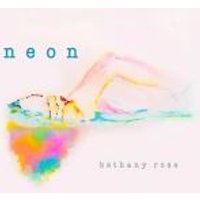 "Pastel abstract art with a reclining figure and colorful splashes, text 'neon' and 'bethany rose' in soft fonts"