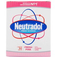 Neutradol Gel Odour Deodourizer, Fresh Pink, 135g, in a white box with pink and blue design elements.