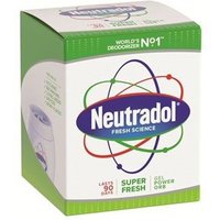 Neutradol Super Fresh Gel Odour Destroyer in green and white box with colorful atom logo and "Fresh Science" text.