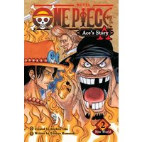 "One Piece Ace's Story Vol. 2 manga cover with fiery background, featuring three characters and a skull logo."