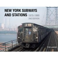 Book cover of "New York Subways and Stations, 1970-1990" featuring a vintage subway train on a bridge.