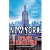 "Blue-toned book cover of 'New York' by Edward Rutherfurd featuring the Empire State Building and city skyline."