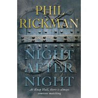 "Night After Night book by Phil Rickman, featuring a dark, textured door with metal studs and a mysterious atmosphere"