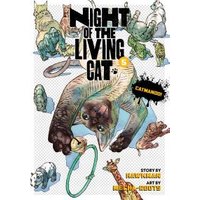 "Night of the Living Cat Vol. 5 book with illustrated cats and bold title text on a white background."