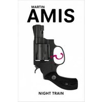 "Book cover for 'Night Train' featuring a black revolver with a pink trigger against a white background"