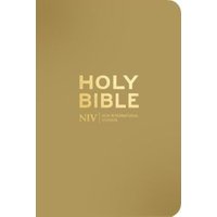 NIV Pocket Latte Bible with gold zip, soft brown cover, rounded corners, and embossed title in gold lettering.