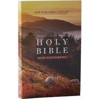 NKJV Super Giant Print New Testament, softcover with pastoral landscape, red letter, comfort print by Thomas Nelson.