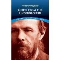 "Notes from the Underground book, Dover Thrift Edition, features a portrait of a bearded man on a brown background."