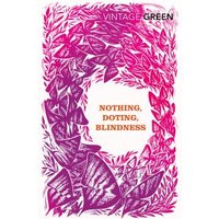 Book cover with pink and purple butterflies forming a circle around the title "Nothing, Doting, Blindness".