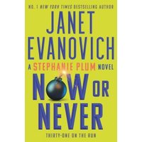 Yellow book cover "Now or Never" by Janet Evanovich, features a bomb illustration and bold blue text.