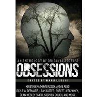 Book cover titled "Obsessions" featuring a silhouette of a head with a tree inside against a cloudy sky background.