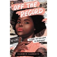 "Book titled 'Off the Record' with illustrated woman, newspaper clippings, and pink accents on the cover."