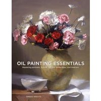 "Oil Painting Essentials book with vase of red and pink flowers on cover, Watson-Guptill Publications"