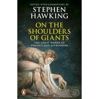 "Book 'On the Shoulders of Giants' by Stephen Hawking, cover art of a classical figure contemplating celestial objects"