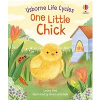 Children's book "One Little Chick" with a fluffy yellow chick, flowers, and a coop on a colorful illustrated cover.