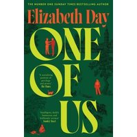 Green and yellow book cover titled "One of Us" by Elizabeth Day with silhouette illustrations.