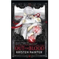 "Out for Blood book cover featuring a veiled woman in white, red ribbon, and gothic black border design"