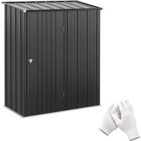 Charcoal grey metal storage shed, 5.3ft x 3.1ft, single door, vertical ridges, by Outsunny for garden or patio use.