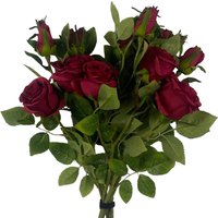 Pack of 6 artificial red rose flowers, 60cm tall, with green leaves and stems.