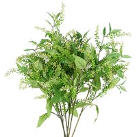 Pack of 6 artificial green foliage sprays, 85cm, with lush leaves and small clusters of delicate green buds.