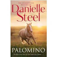 "Book cover of 'Palomino' by Danielle Steel featuring a galloping horse at sunset with red title text."