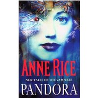 "Anne Rice's Pandora book cover with a blue-tinted woman's face and ornate patterns, red title text."