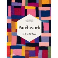 "Patchwork book with colorful quilt pattern cover and hexagonal title area in center"