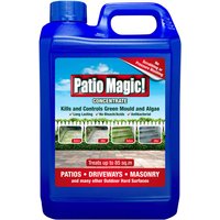 Blue 2.5L Patio Magic Concentrated Patio Cleaner bottle with red and white label, handle on top.