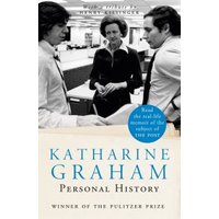 "Personal History book by Katharine Graham, cover with black and white photo of three people in an office setting"