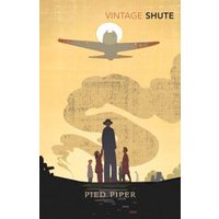 "Vintage book cover of Pied Piper, featuring silhouettes of a man and children with an airplane in the sky"
