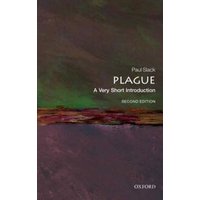 "Book titled 'Plague: A Very Short Introduction' by Paul Slack, second edition, with abstract dark green and purple cover"