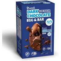 Plamil So Free Dark Chocolate Easter Egg and Bar, blue box, 72% cocoa, low sugar, vegan-friendly.