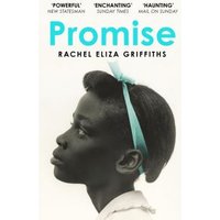 "Promise book cover with black and white profile of a girl wearing a blue headband, by Rachel Eliza Griffiths"