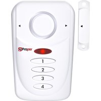 ProperAV white magnetic alarm system with keypad, red indicator light, and sensor for windows or doors.