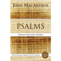 "Psalms book by John MacArthur with textured brown cover, gold accents, and 'Hymns for God's People' subtitle"