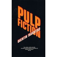 Black paperback book "Pulp Fiction" with bold orange title and Quentin Tarantino's name in white.