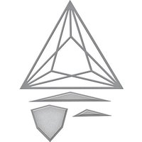 Silver Spellbinders "Pyramid" metal die set with geometric triangle and polygon shapes for crafting.