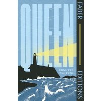 "Blue and yellow 'Queen' book cover with lighthouse, waves, and Faber Editions branding on the side"